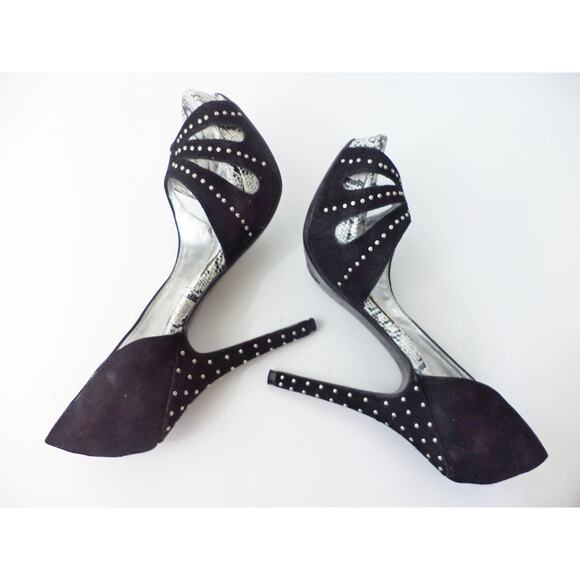 NAUGHTY MONKEY BLACK FINE SUEDE LEATHER STILETTO PLATFORM OPEN TOE SHOE SZ 9 - Picture 4 of 7